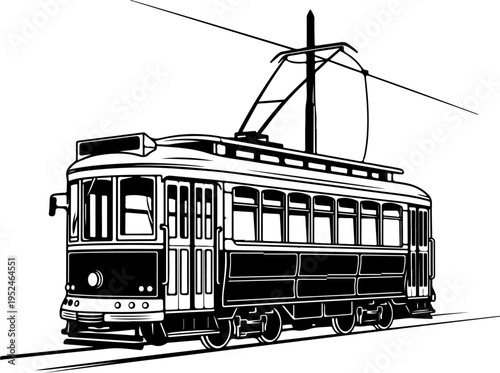 Vintage Classic city streetcar silhouette vector illustration