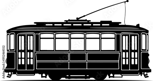 Vintage Classic city streetcar silhouette vector illustration