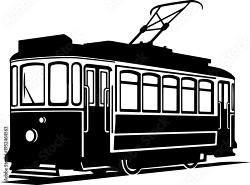 Vintage Classic city streetcar silhouette vector illustration