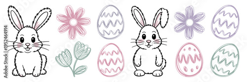 Whimsical sketch Easter icon sheet with scribbled egg designs – Ideal for playful digital design, craft projects, or spring invitations.