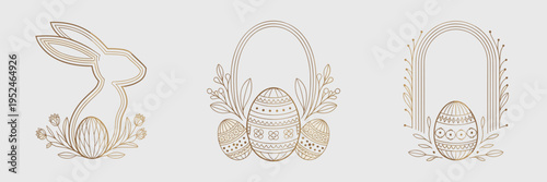 Luxury gold foil Easter icon set with elegant bunny and eggs – Perfect for premium branding, high-end greeting cards, or upscale marketing.