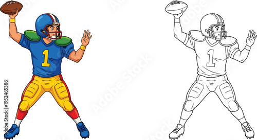 Basketball ball falling into blue water with fresh splashing droplets and ice cubes including coloring page version isolated on white,