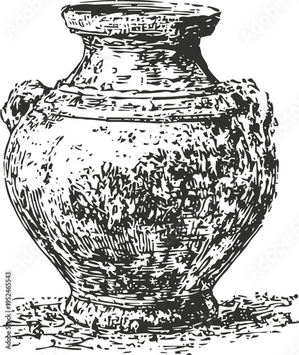 ancient ceramic jar illustration hand drawn vintage pottery vessel with textured surface and handles