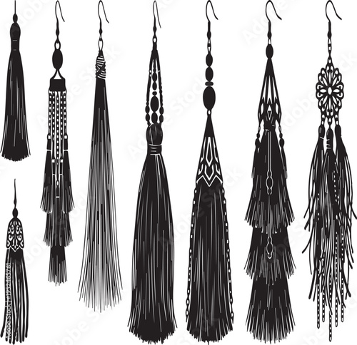 Long Decorative Tassel Fringe Earring Silhouettes