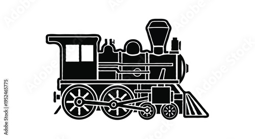 Vintage Steam Locomotive Train Engine Vector Silhouette