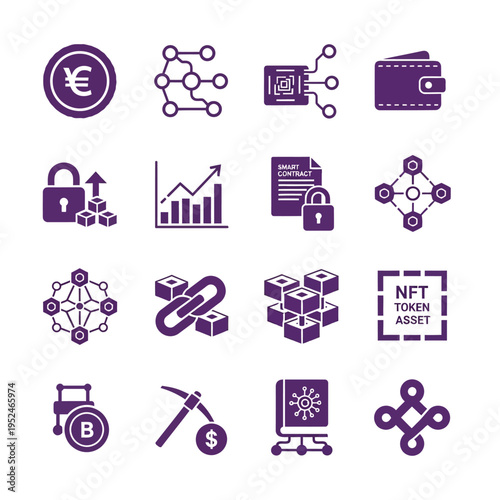 Cryptocurrency and blockchain related icons