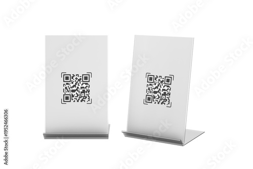 Plastic QR Code Scan Stand On a White Background Mockup