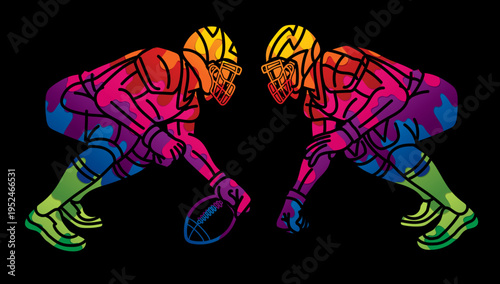 American Football Player Ready to Fight Action Graphic Cartoon Sport Graphic Vector