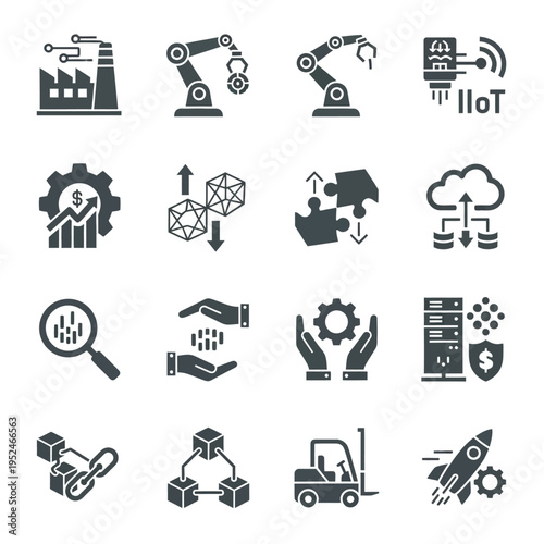 A collection of icons representing industry 4.0 concepts