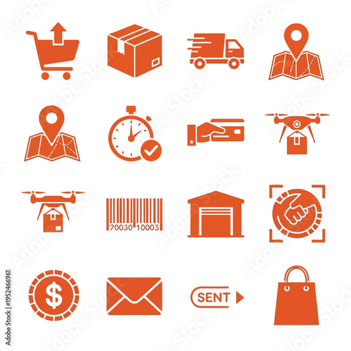 Ecommerce and delivery icons on white background