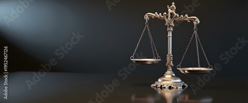 Golden scales of justice on dark background