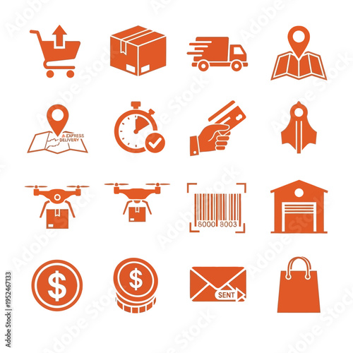 Ecommerce delivery icons set