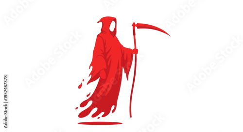 Grim Reaper, Death, Red Silhouette, Scythe, Abstract, Evil Spirit, White Background