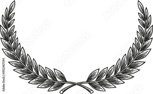Hand drawn laurel wreath frame design with detailed leaves and branch decoration vintage