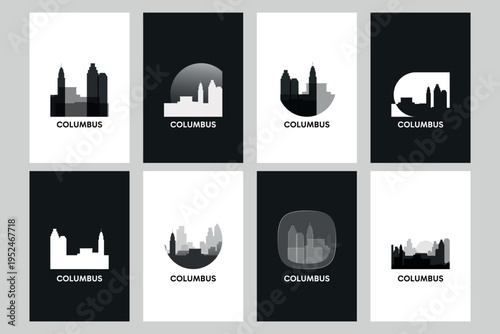 Wallpaper Mural Columbus skyline vector logos, icon set. Pack of cityscape contour, abstract silhouettes series. Isolated graphic collection for USA Ohio city Torontodigital.ca