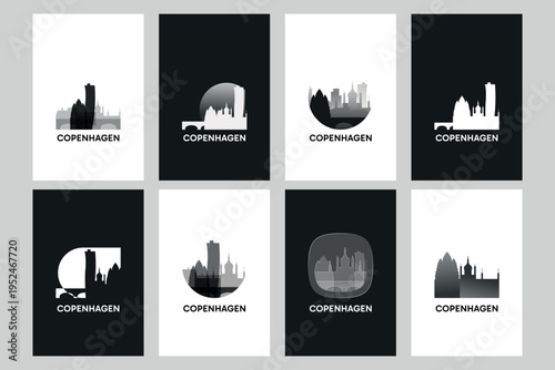 Wallpaper Mural Copenhagen skyline vector logos, icon set. Pack of cityscape contour, abstract silhouettes series. Isolated graphic collection for Denmark city Torontodigital.ca