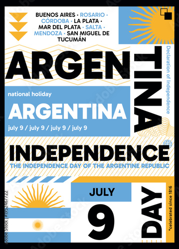 Wallpaper Mural Argentina Independence Day poster. Vector illustration with flag colors, utilitarian and bold style for web card, cover, print, social media post. Patriotic holiday infographic composition concept Torontodigital.ca