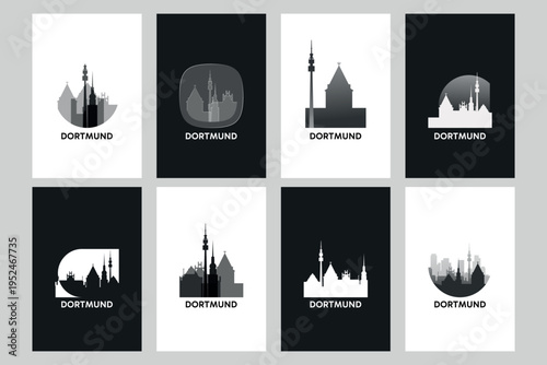 Wallpaper Mural Dortmund skyline vector logos, icon set. Pack of cityscape contour, abstract silhouettes series. Isolated graphic collection for Germany city Torontodigital.ca