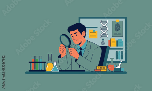 A scientist examines samples in a laboratory setting using a magnifying glass for detailed analysis