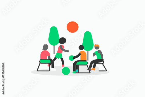 Diverse Community Playing Adaptive Sports in Urban Park