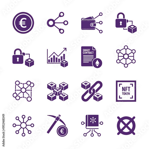 Cryptocurrency and blockchain related icons