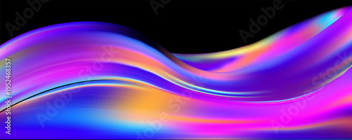 Abstract holographic foil background featuring smooth gradient transitions, pearlescent shimmer, and fluid ribbon-like waves in pink, blue, and purple pastel tones. Vector Illustration.