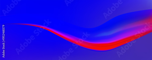 Holographic gradient waves with iridescent blue and purple hues create an abstract 3D neon background with flowing ribbons and chrome texture for modern digital design.