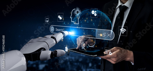 Εκτύπωση καμβά Artificial intelligence AI search concept enabling smarter discovery, recommendations to digital services and knowledge