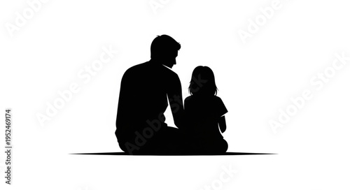 Silhouette of a father and daughter sitting together in contemplation.