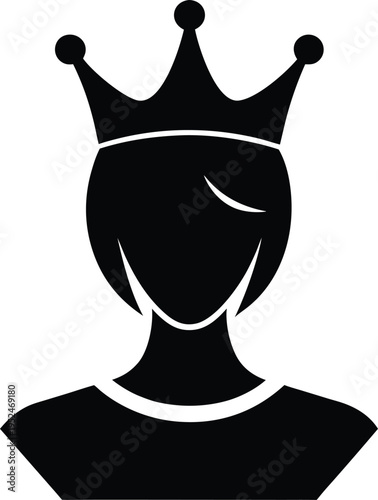 Woman or queen silhouette with crown profile icon