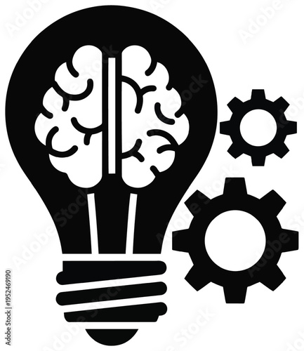 Innovative light bulb with brain and gears. creative thinking and engineering process