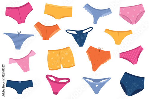 A set of stylish women's panties. A collection of lingerie isolated on a white background. A vector illustration