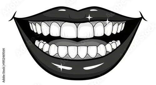 Illustration of a wide open mouth with shiny teeth.