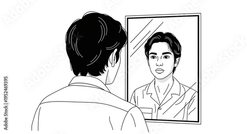 Man Gazing at His Reflection in a Mirror.