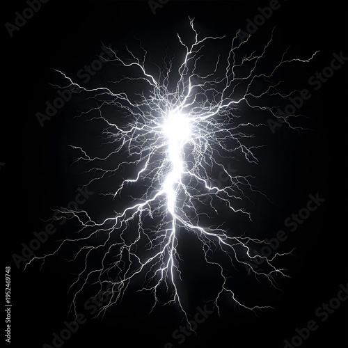 Realistic white lightning bolt isolated on dark background electric storm energy strike