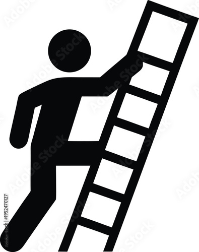 Stick figure climbing ladder reaching success concept