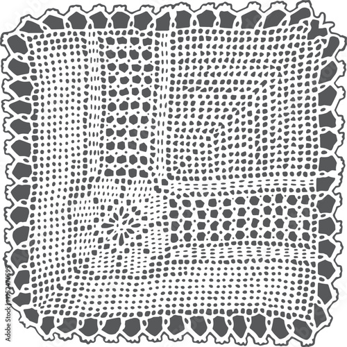 Intricate crochet doily design with floral pattern and scalloped edging