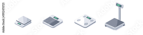 Collection of four different isometric digital scales on a white background