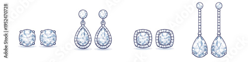 Collection of four pairs of sparkling diamond earrings in various styles and cuts