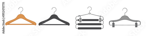 Collection of four different clothes hangers displayed against a white background