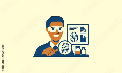 A scientist examines fingerprints with laboratory equipment highlighting forensic investigation and scientific analysis high quality