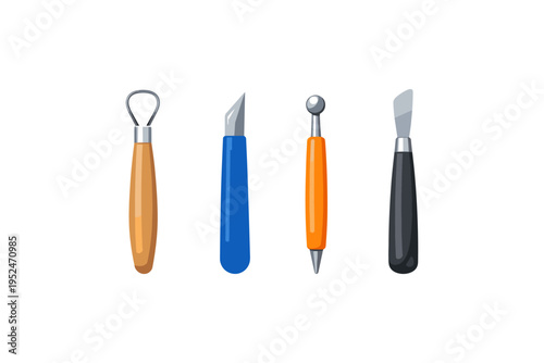 Set of four sculpting and pottery tools with different tips for creative work