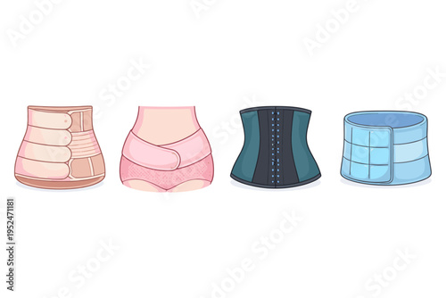 Collection of postpartum belly bands and waist trainers for body shaping and recovery