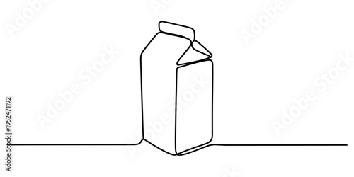 Continuous line drawing of a milk or juice carton on a white background in a minimalist style.