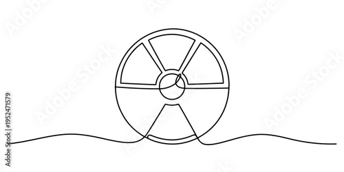 A minimalist one line drawing of a radioactive hazard symbol on a plain white background