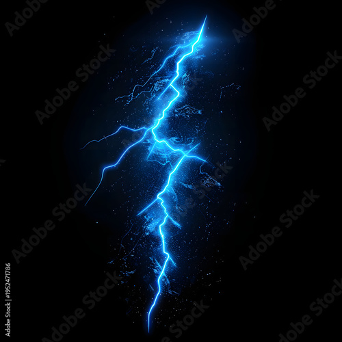 Blue lightning bolt electric energy effect isolated on black background power flash