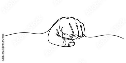 A continuous line drawing of a clenched fist symbolizing strength and power on a white background.