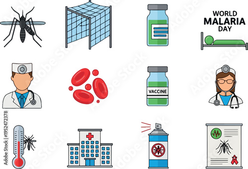 Malaria Prevention and Treatment Icons Vector Graphics for Health Awareness Campaigns
