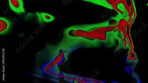 Red, blue and green psychedelic animation, rgb fluid abstract motion graphics.