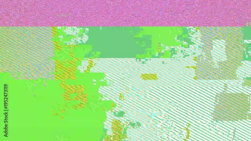 The neon glitch effect is a green-pink-blue aesthetic of data distortion. An abstract technological glitch with green in the color key and colored stripes.